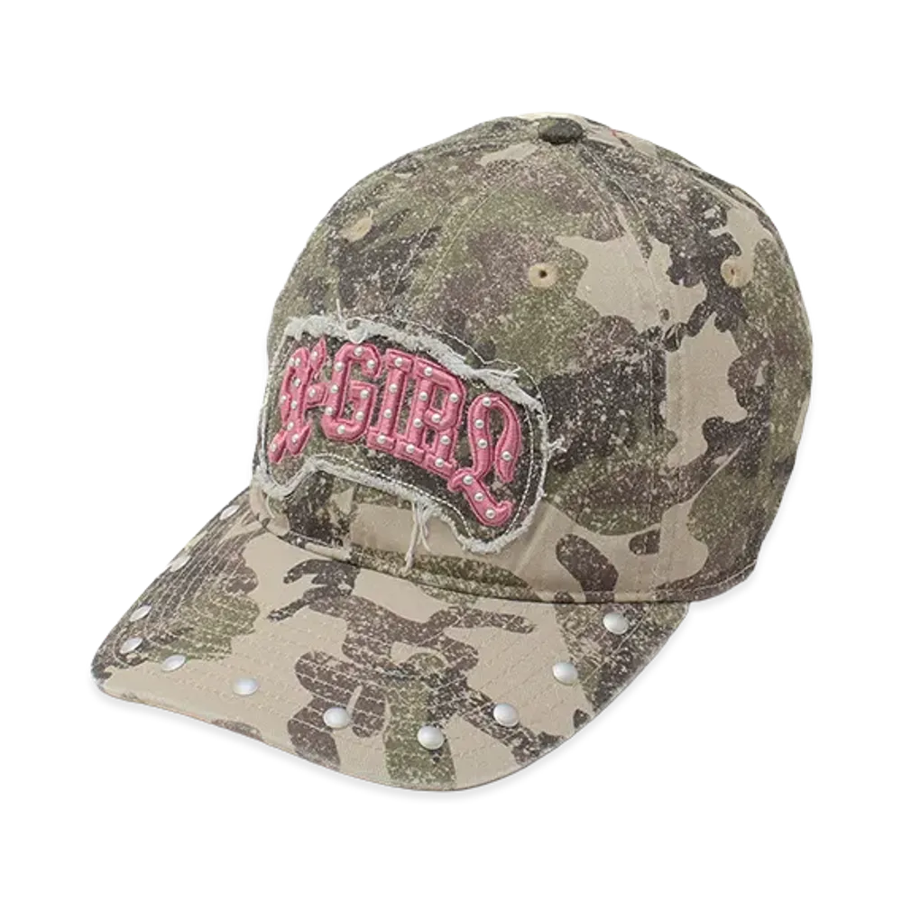 X-Girl Women's Studded Logo Patch 6Panel Cap "Camo"