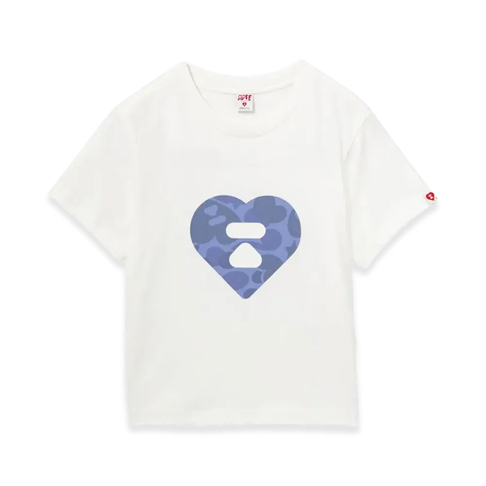 A BATHING APE Women's Camo Heart Printed Tee #1 "White/Navy"