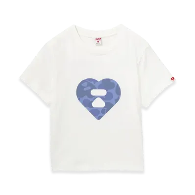 A BATHING APE Women's Camo Heart Printed Tee #1 "White/Navy"