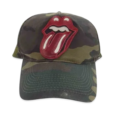 Chrome Hearts Trucker Cap Lip & Tongue Leather Patch Cross Ball Camouflage "Khaki/Red"