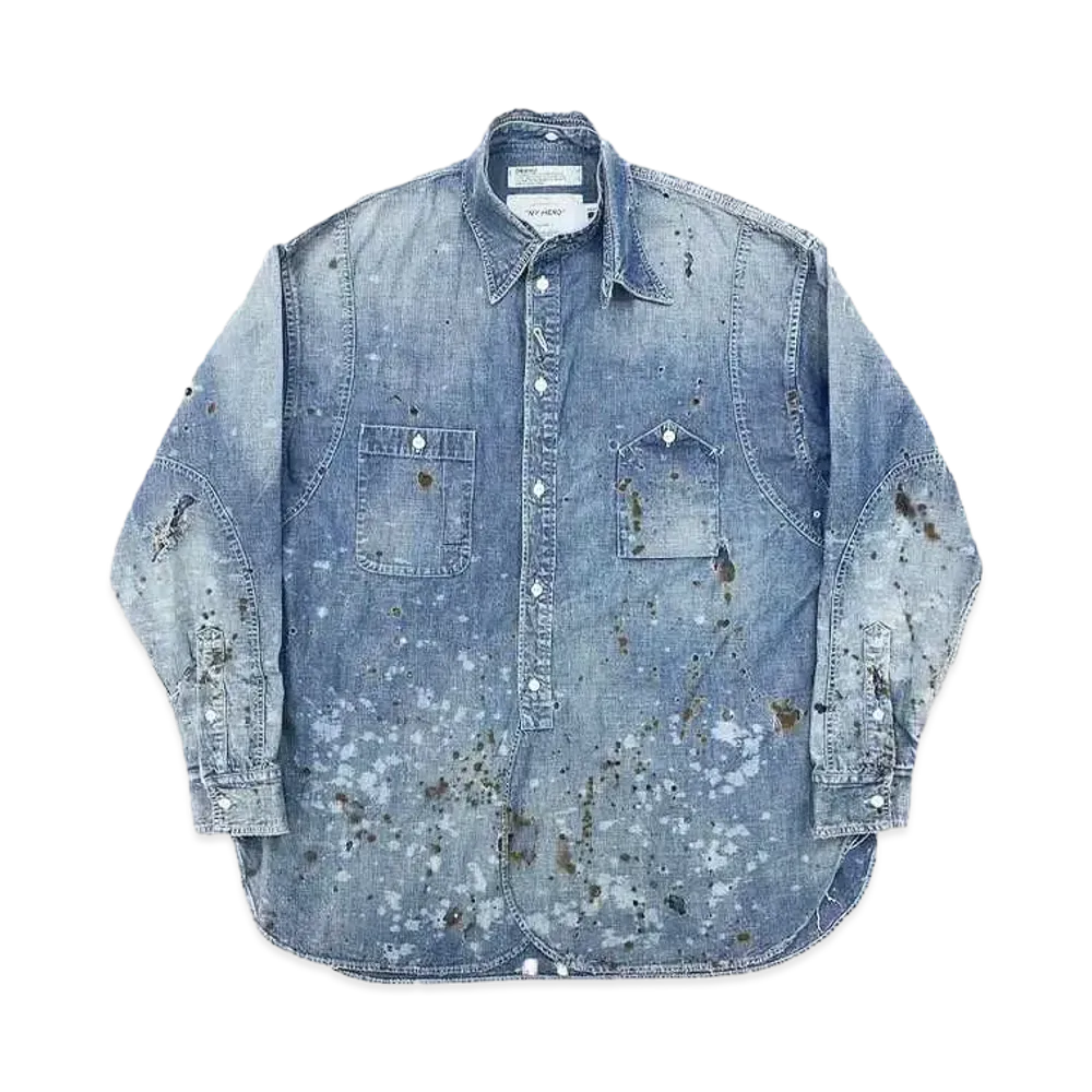 DAIRIKU Damage Denim Work Over Shirt "Indigo"