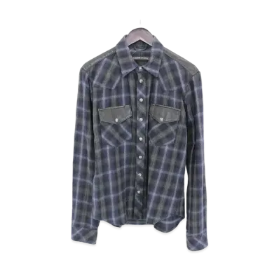 Chrome Hearts Check Pattern Leather Switch Wool Western L/S Shirt "Purple/Black"