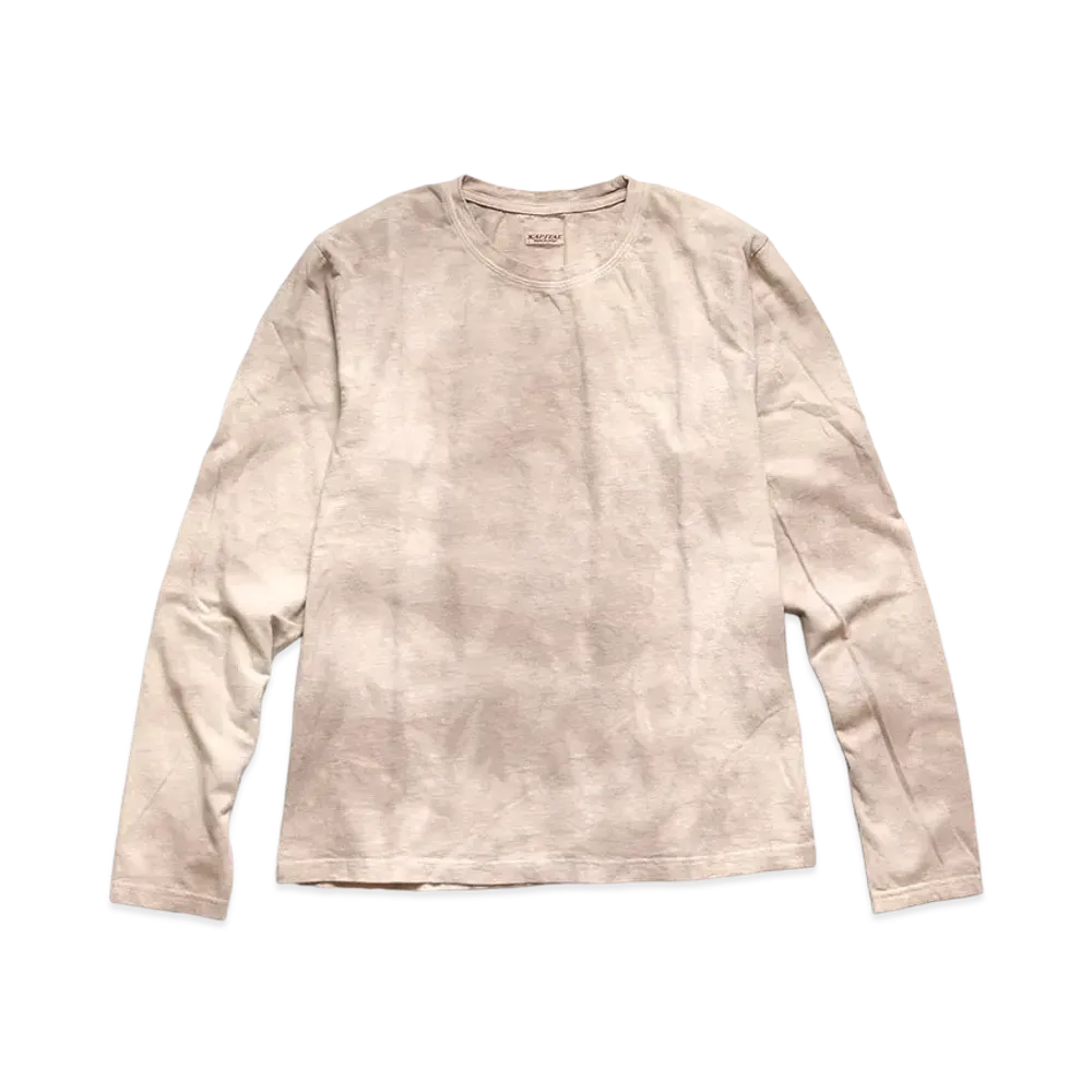 KAPITAL 18.5 / TENGU MURA-DYED CREW LONG T "Beige Pink"