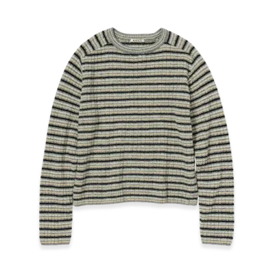 AURALEE Shetland Wool Cashmere Rib Knit P/O "Gray Stripe"