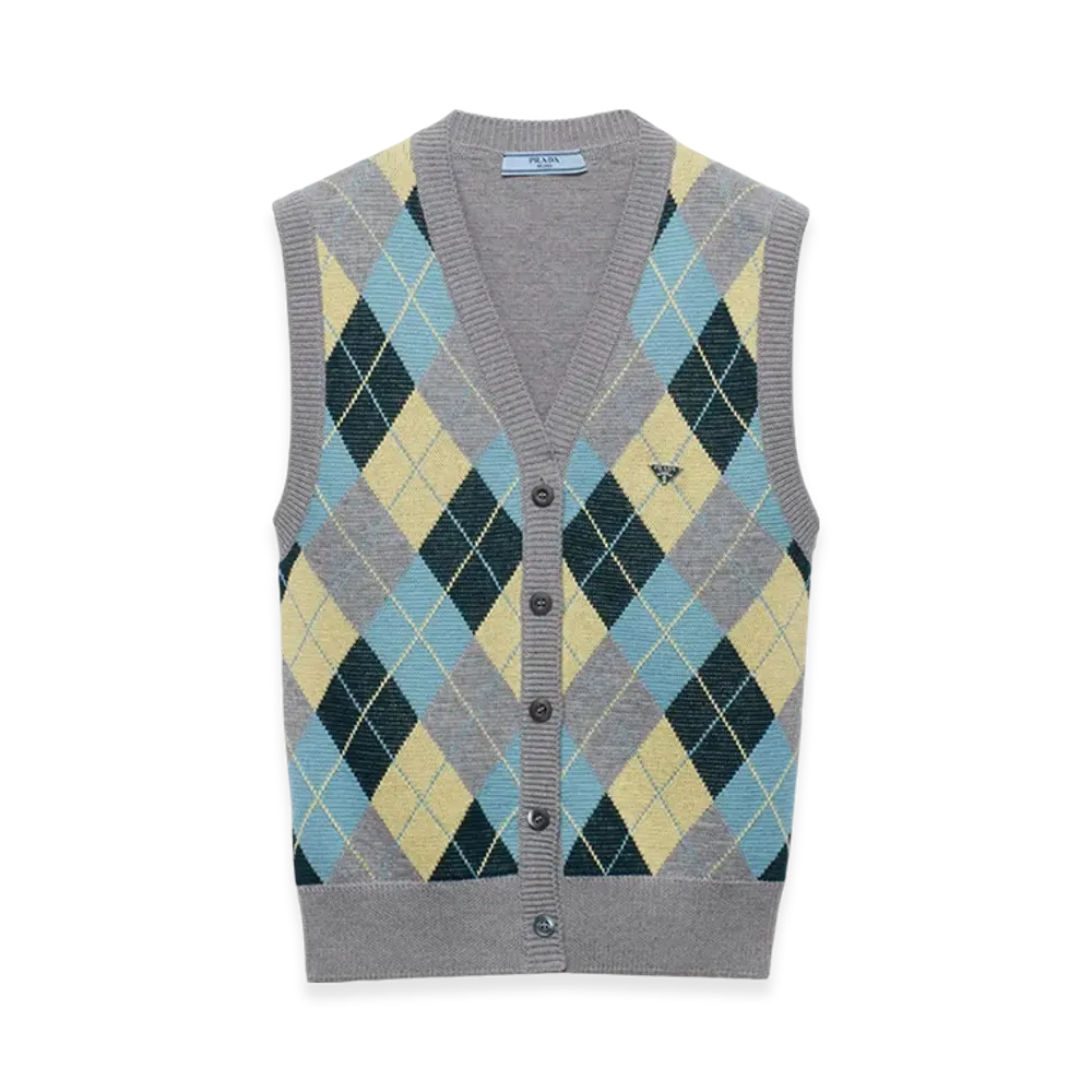 PRADA Wool Vest An Argyle Pattern "Grey"