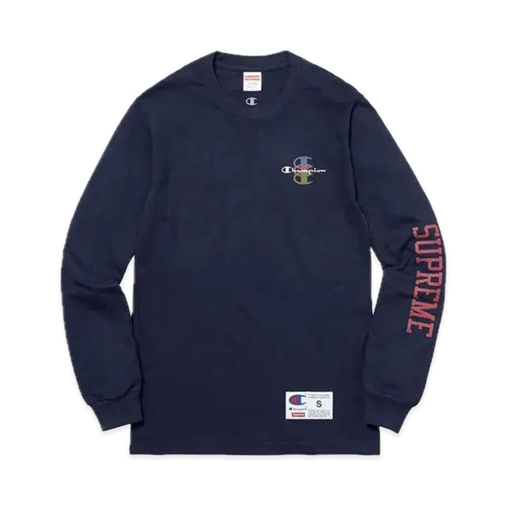 Supreme x Champion Stacked C L/S Tee "Navy"