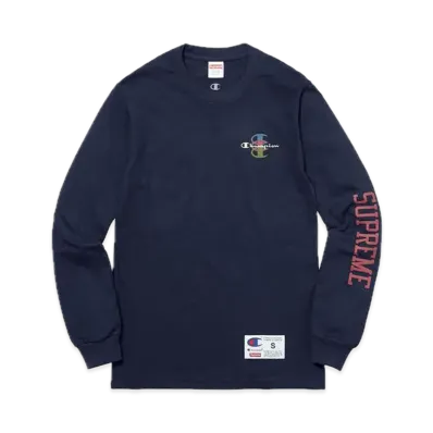 Supreme x Champion Stacked C L/S Tee "Navy"