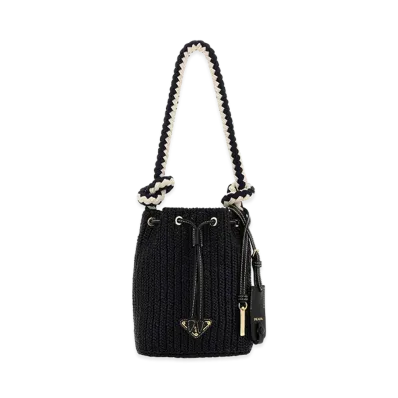 PRADA Women's Crochet Mini Bucket Bag "Black"