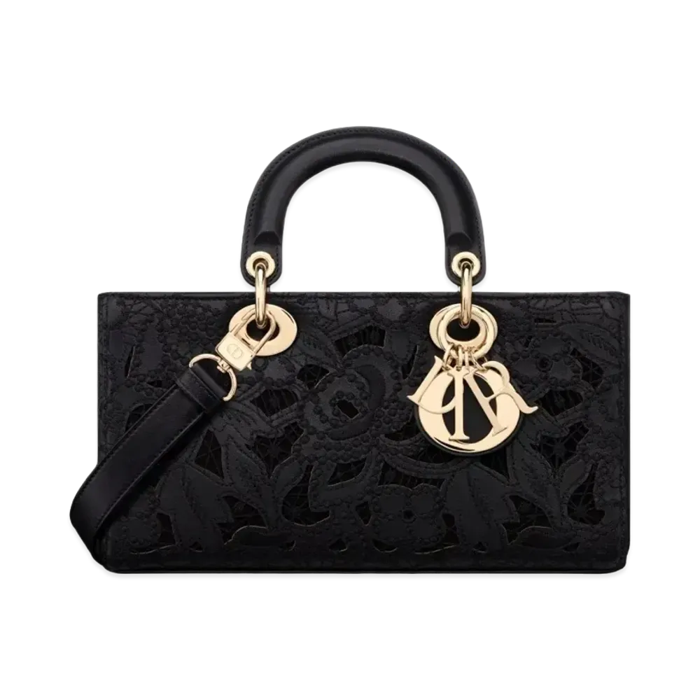 Dior Medium Lady D-Joy Bag Calfskin D-Lace Embroidery Macrame Effect "Black"