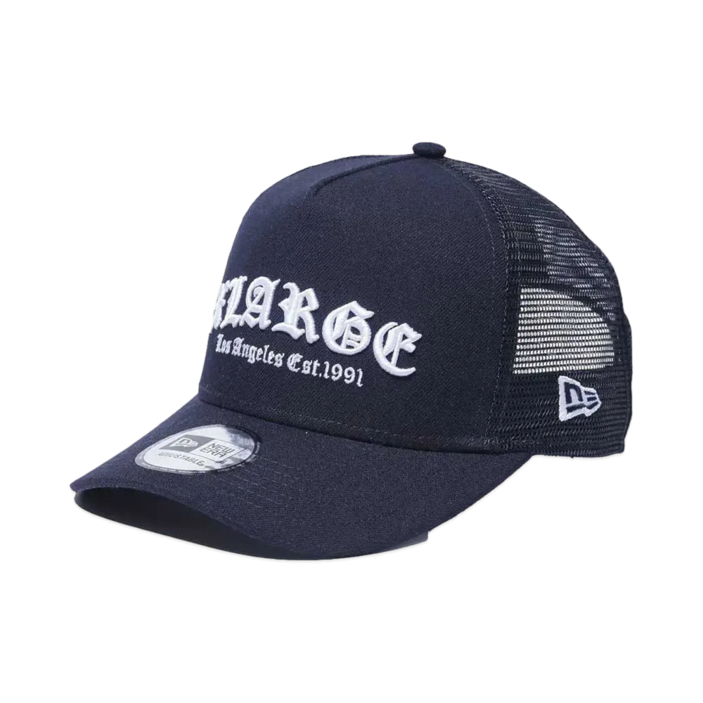 XLARGE XLARGE x NEWERA MESH SNAPBACK CAP D-FRAME TRUCKER "NAVY"