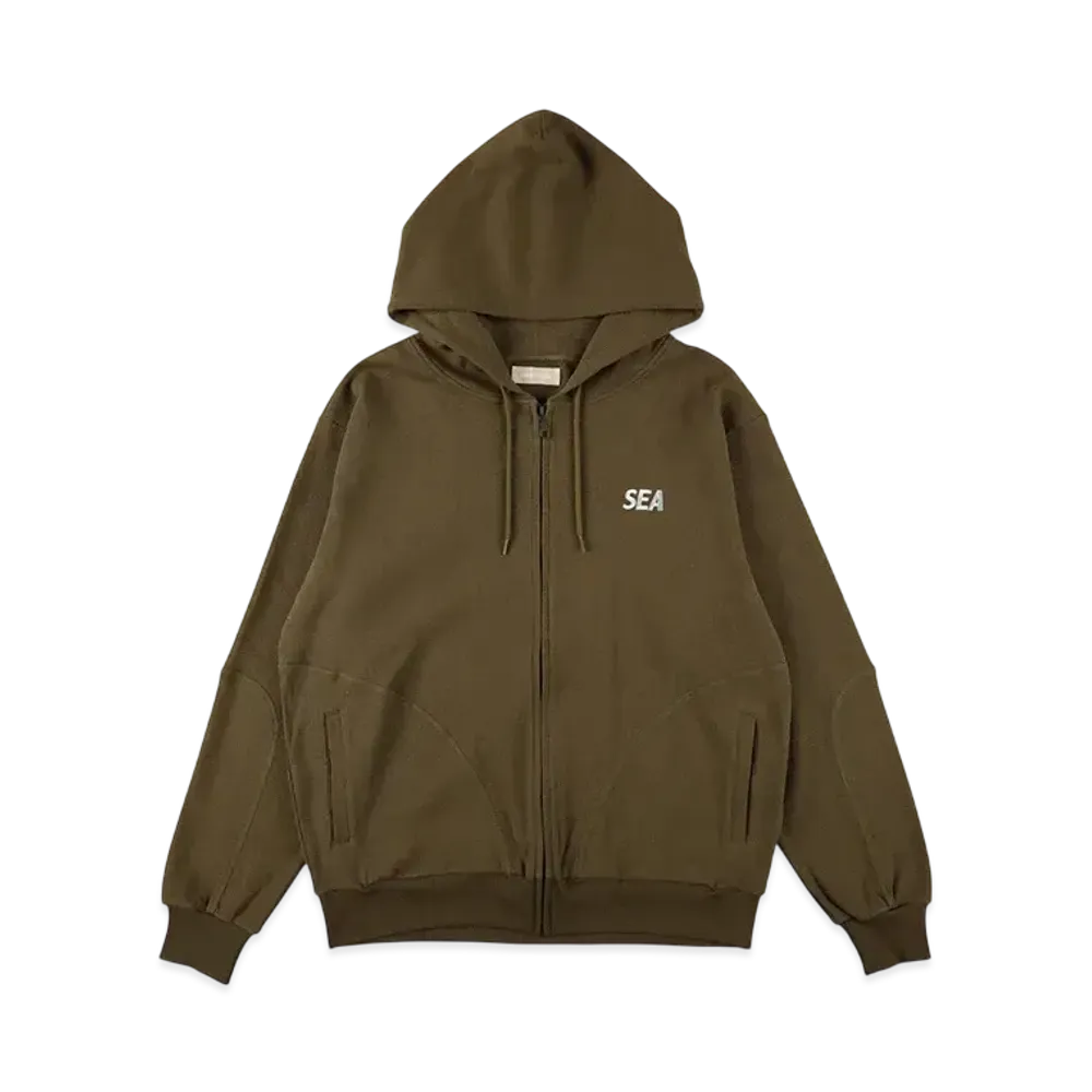WIND AND SEA ES_W_Zip-Up Hooded Waffle Shirt "Olive"