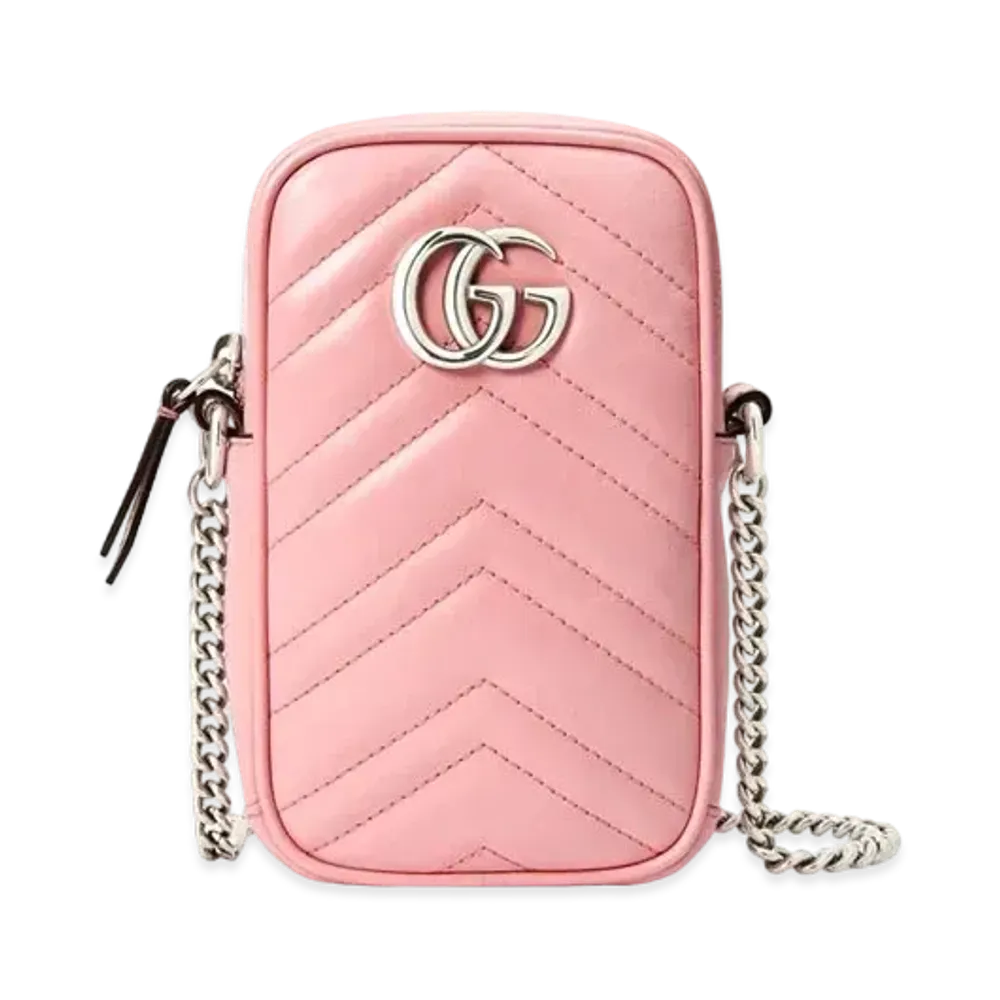 GUCCI GG Marmont Double G Leather Mini Shoulder Bag "Pink"