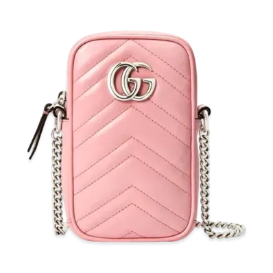 GUCCI GG Marmont Double G Leather Mini Shoulder Bag "Pink"