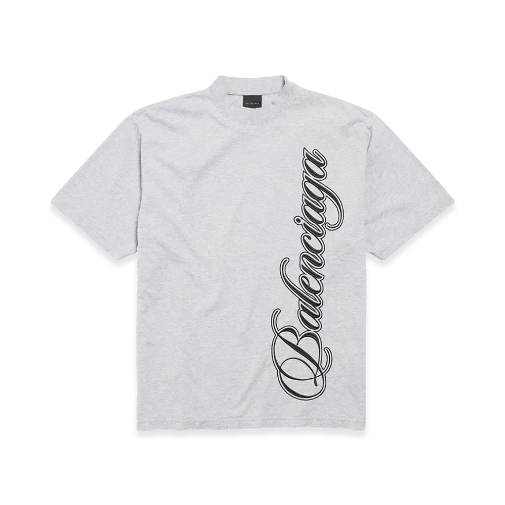 BALENCIAGA Cursive T-Shirt Medium Fit "Light Heather Grey/Ivory"