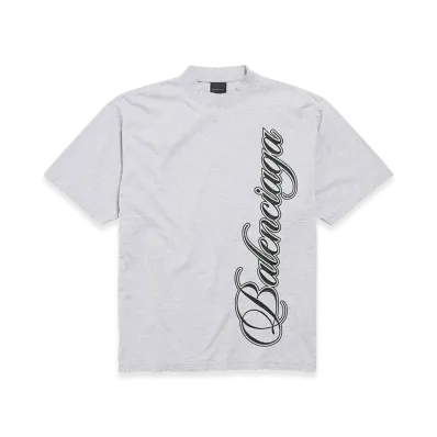 BALENCIAGA Cursive T-Shirt Medium Fit "Light Heather Grey/Ivory"