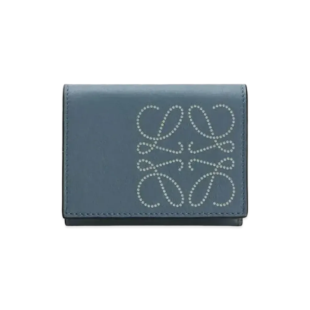 LOEWE Brand Trifold 6 Cardholder In Calfskin "Storm Blue / Marble Green"