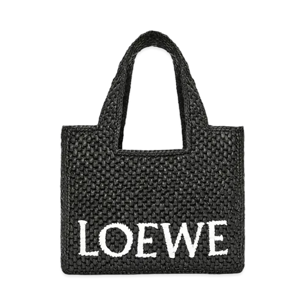 LOEWE Small Loewe Font Tote In Raffia "Black"