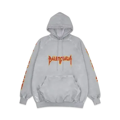 BALENCIAGA MENS Metal Oversized Hoodie "Light Grey"