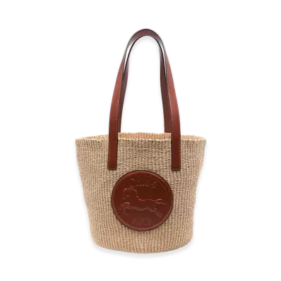 Chloe Women's Raffia Large Horse Medal Bucket Bag "Beige"