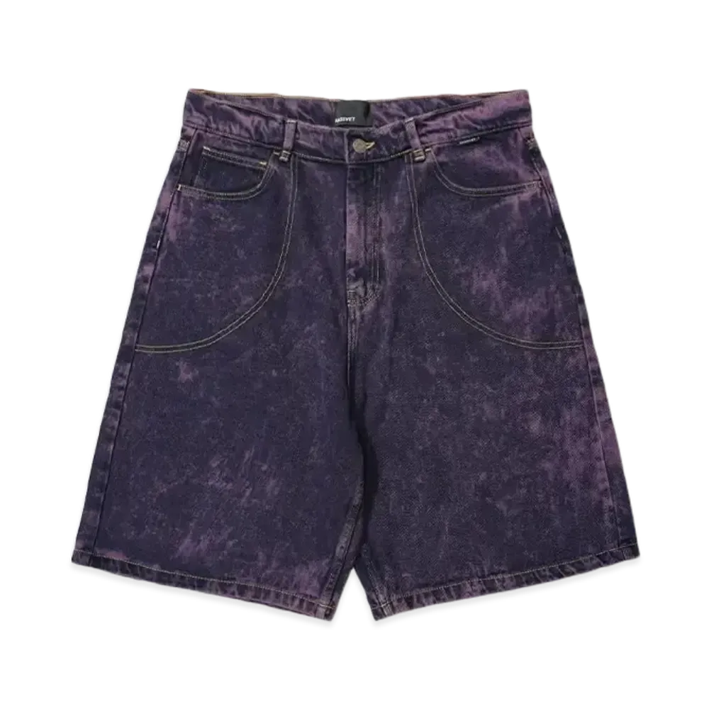 RASSVET MEN ACID WASH DENIM SHORTS WOVEN "PURPLE"