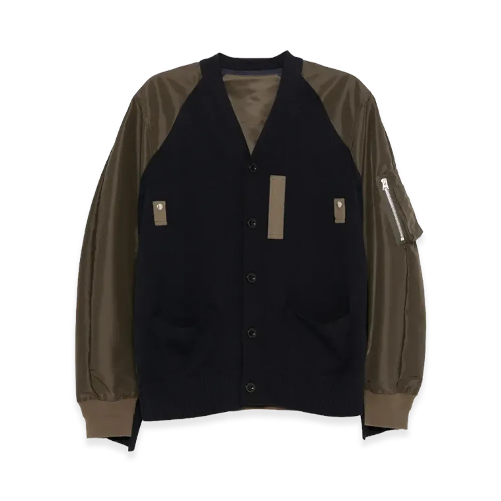 sacai Cardigan In Cotton and Blend "Dark Blue/Navy/Khaki"