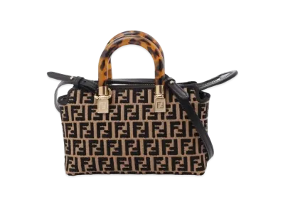 FENDI By The Way Mini Raffia Boston Bag Tapes League Fabric FF Motif Small "Brown"