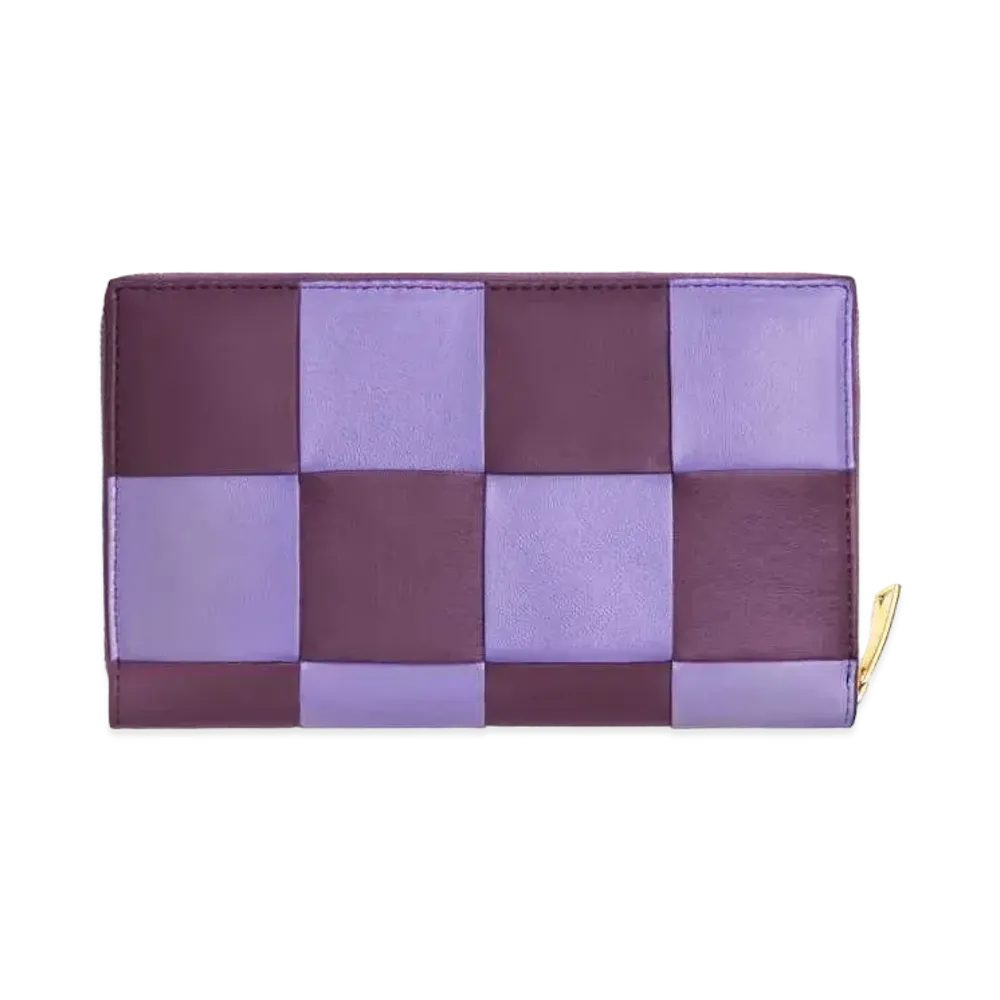 Bottega Veneta Casette Maxi IntrecciatoCalfskin Bi-fold Zip Around Wallet "Purple/Eggplant"