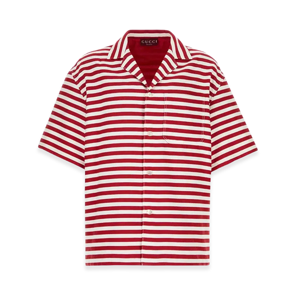 GUCCI Embroidered Cotton Blend Shirt "Stripped"
