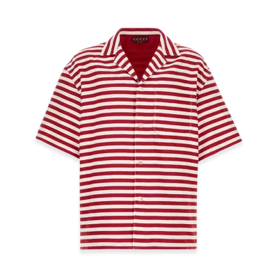 GUCCI Embroidered Cotton Blend Shirt "Stripped"