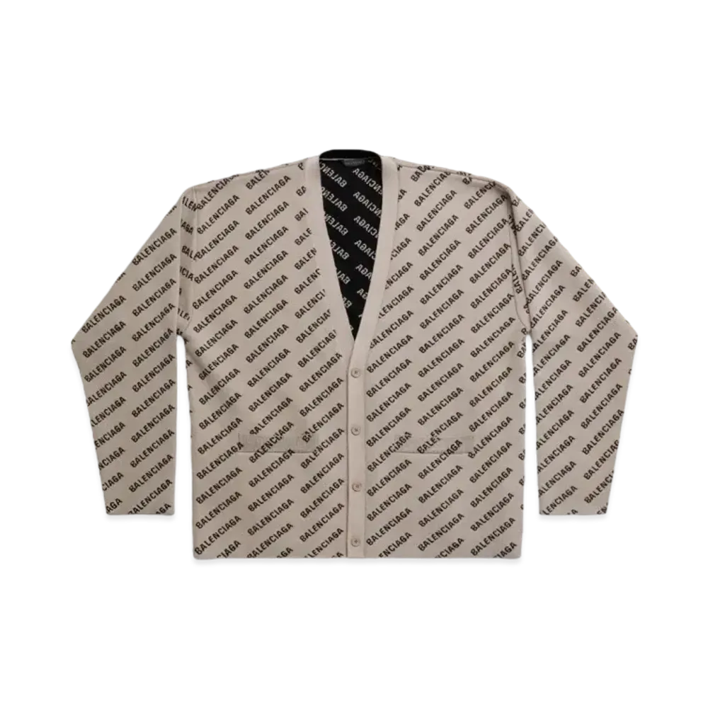 BALENCIAGA Mini Allover Logo Cardigan "Dark Beige"