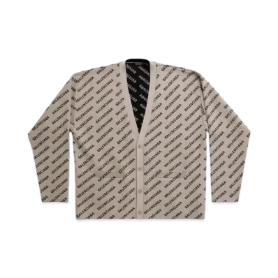 BALENCIAGA Mini Allover Logo Cardigan "Dark Beige"