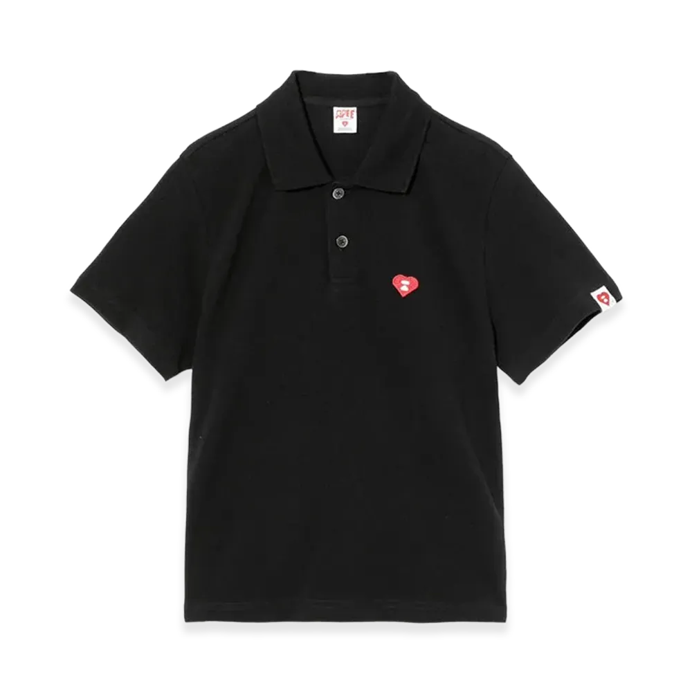 A BATHING APE Women's Heart Badge Polo Shirt "Black"