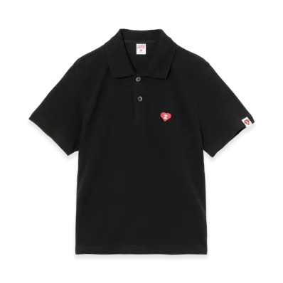 A BATHING APE Women's Heart Badge Polo Shirt "Black"