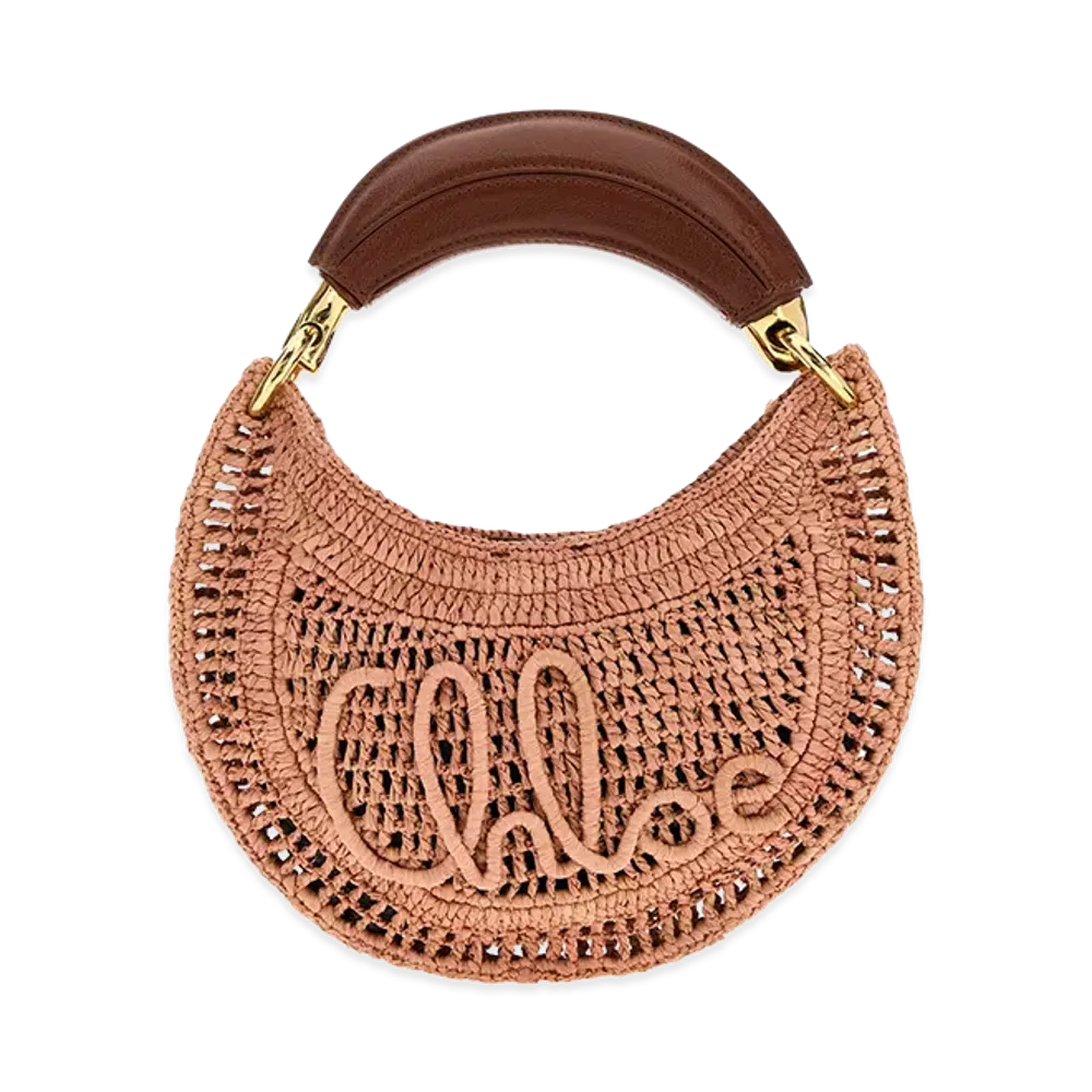 Chloe Women's Raffia Mini Summer Banana Handbag "Antiqued Pink"