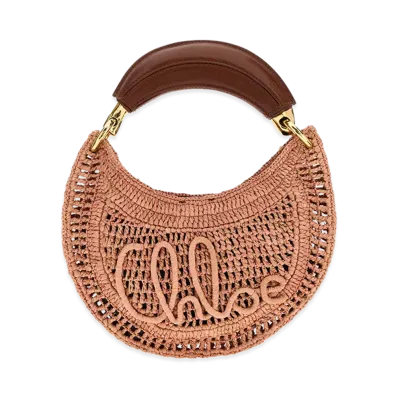 Chloe Women's Raffia Mini Summer Banana Handbag "Antiqued Pink"