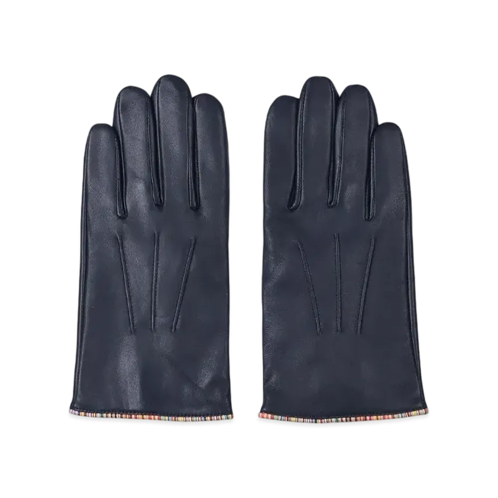 Paul Smith Signature Stripe Piping Leather Gloves "Navy"