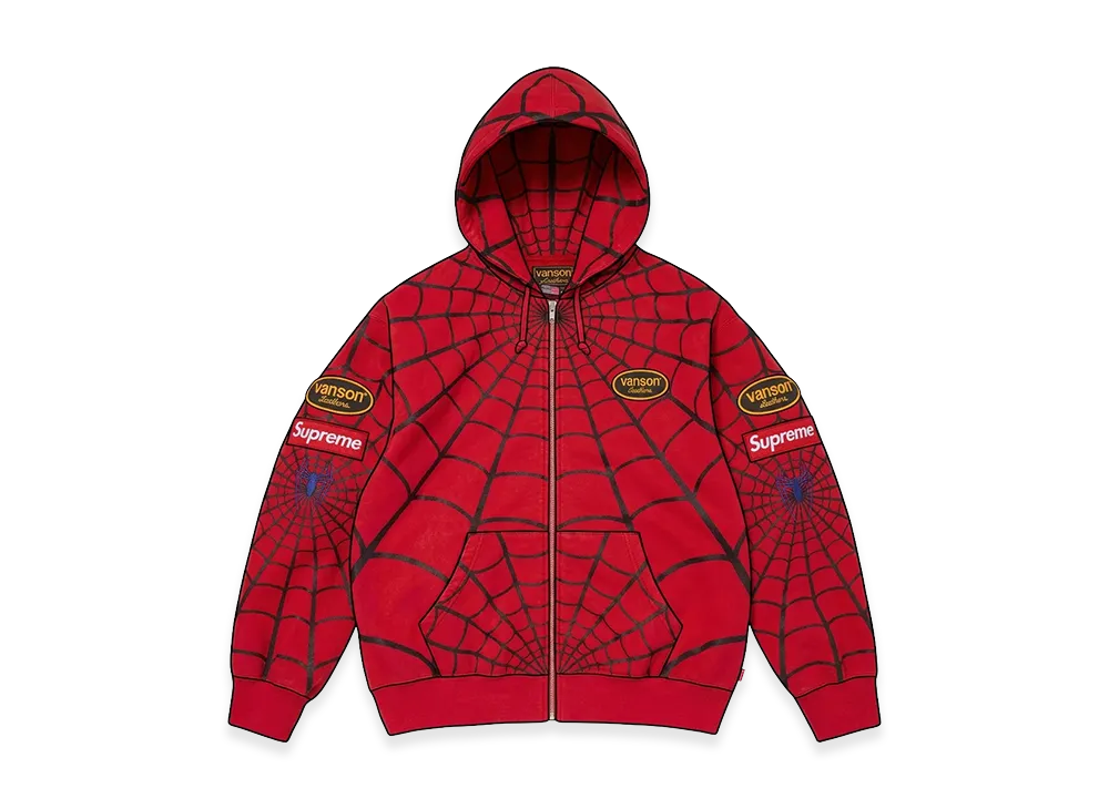 Supreme x Vanson Leathers Spider-Man Zip Up Hooded Sweatshirt "Red"