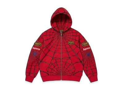 Supreme x Vanson Leathers Spider-Man Zip Up Hooded Sweatshirt "Red"
