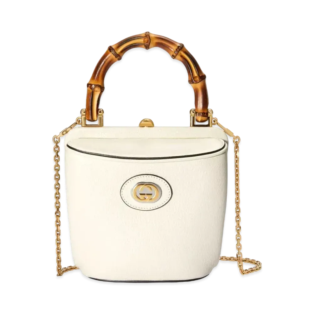 GUCCI Mini Bamboo Bucket Bag With Chain "White"