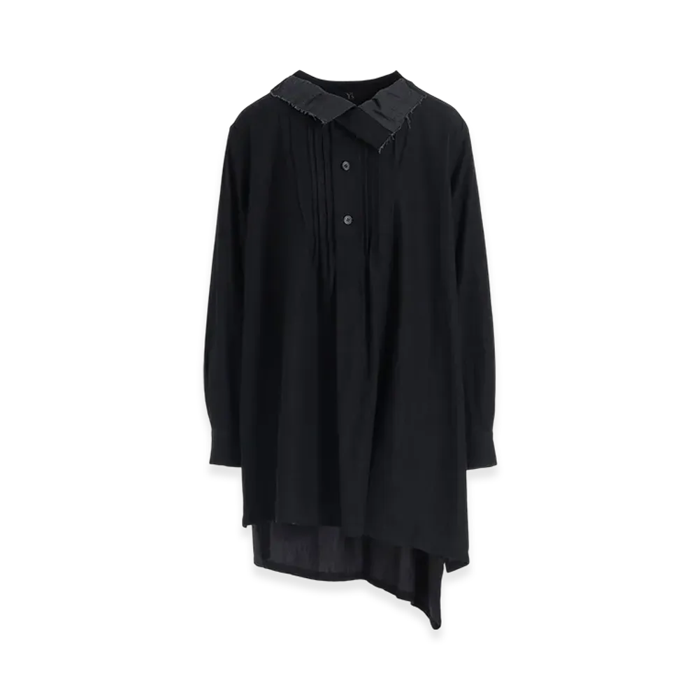Y's 6OZ Denim Garmentfinish Pintuck Asymmeteric Brouse "Black"
