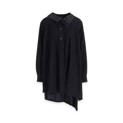 Y's 6OZ Denim Garmentfinish Pintuck Asymmeteric Brouse "Black"