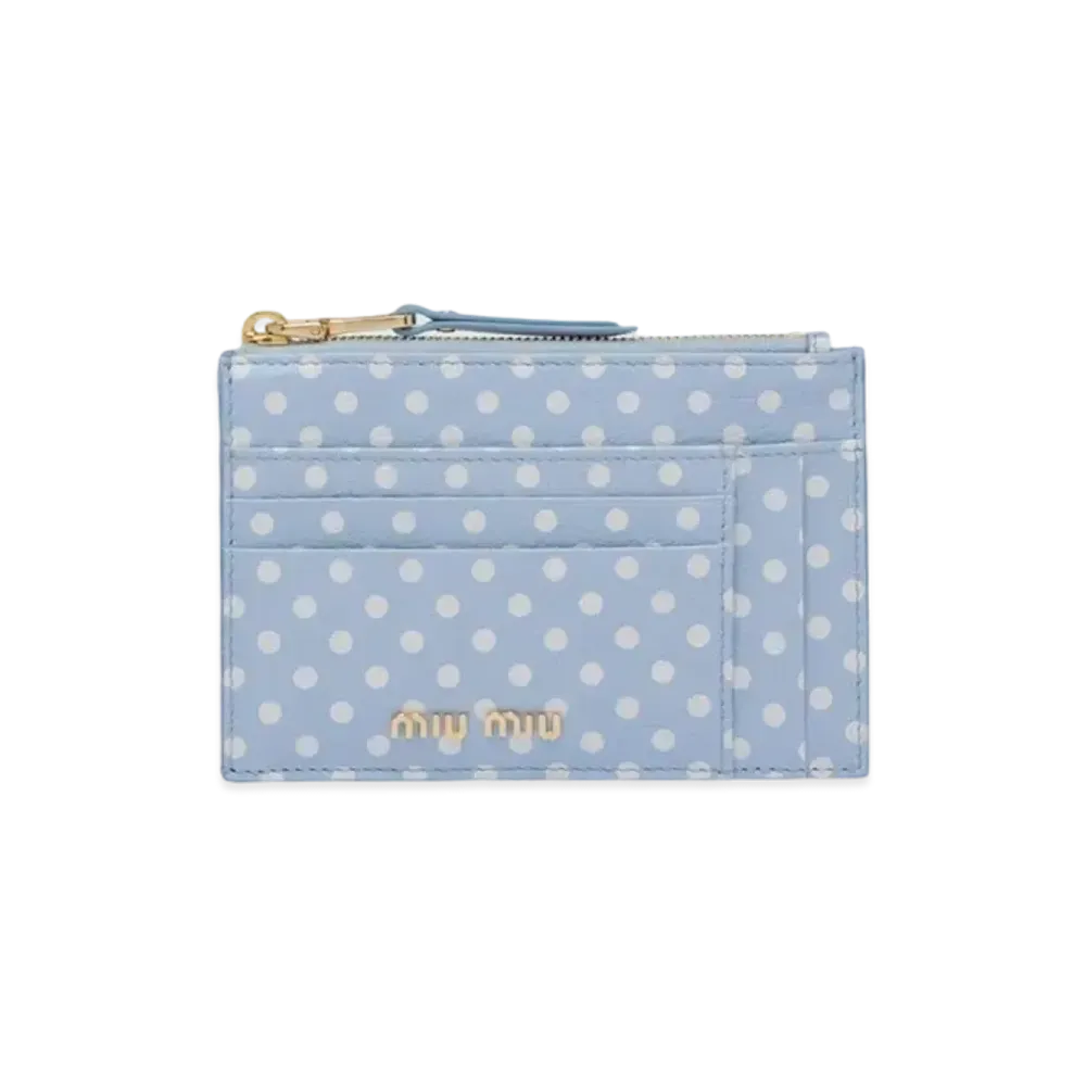 MIU MIU Print Madras Leather Card Case "Sky Blue/White"