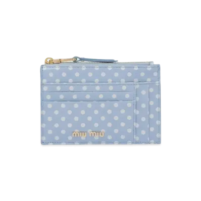 MIU MIU Print Madras Leather Card Case "Sky Blue/White"