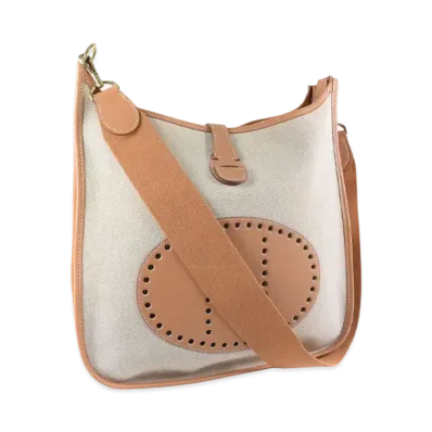 Hermes Evelyne 1 Toile H "Beige/Gold"