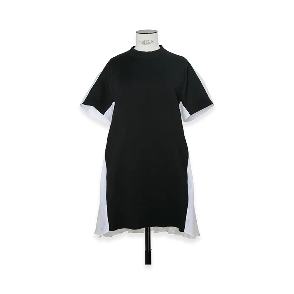 sacai Women's Poplin x Cotton Knit Dress "Black/Off White"