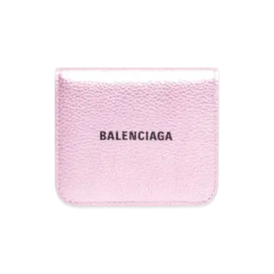 BALENCIAGA Cash Flap Coin And Card Holder In Metallized Grained Calfskin "Pink"