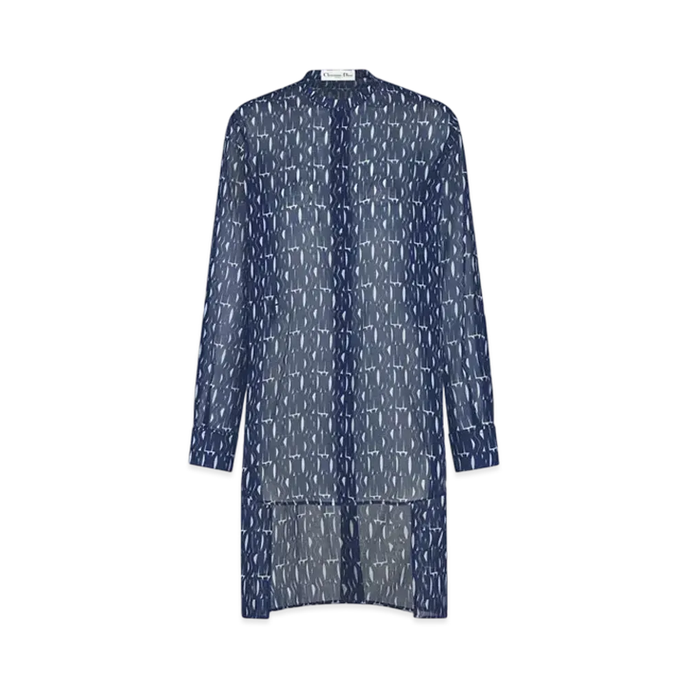 Dior Blouse Cotton Muslin with Miss Dior Allover Motif "White/Navy Blue"