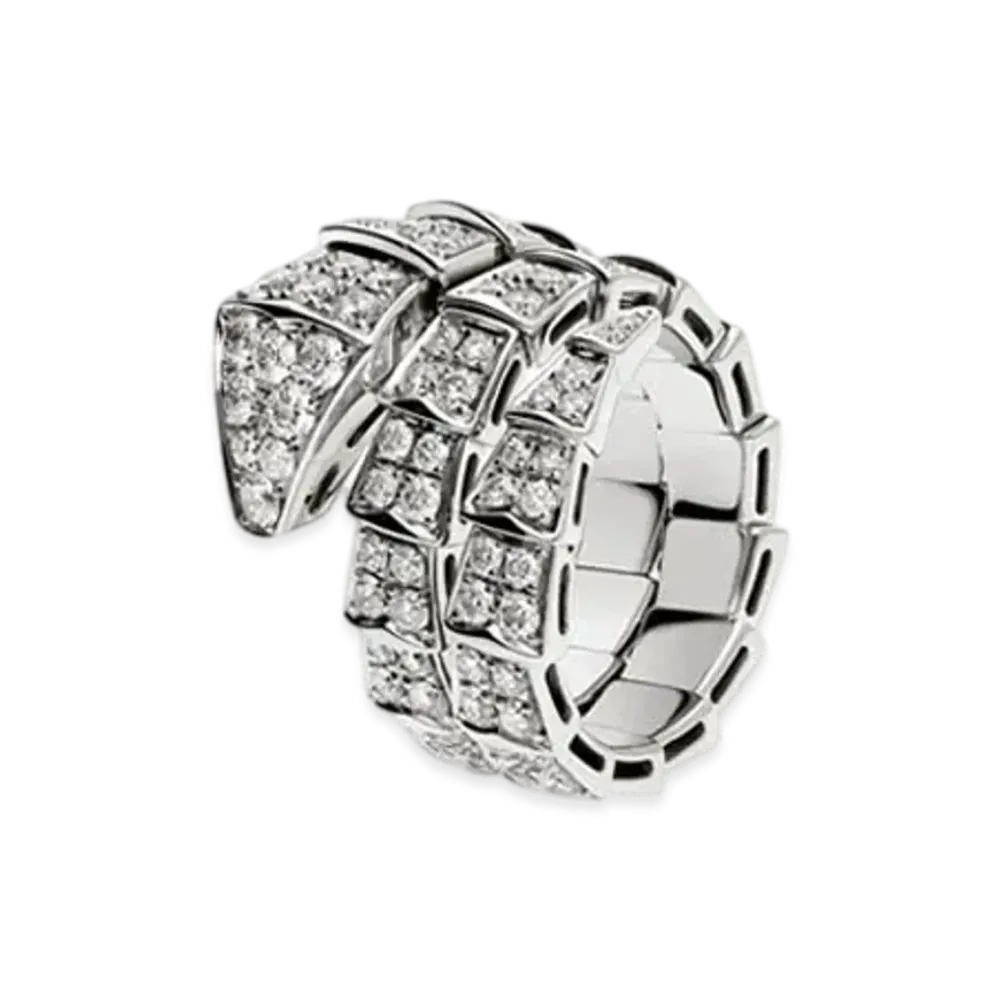 BVLGARI Serpenti Viper Ring Pave Diamond 18K "White Gold"