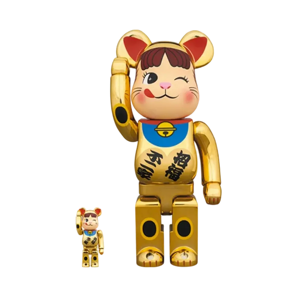 Bearbrick Maneki Neko Peko-chan Gold Plated 2 100% & 400%