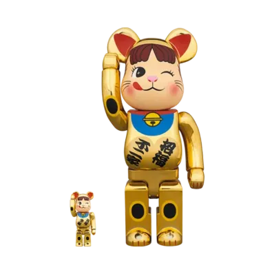 Bearbrick Maneki Neko Peko-chan Gold Plated 2 100% & 400%